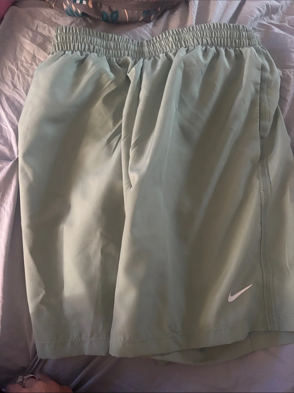 Nike Kid’s Mint Green Athletic Shorts with White Swoosh